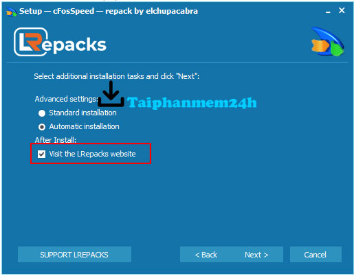 Bỏ dấu tick ở ô Visit the LRrepacks website rồi chọn Next Bỏ dấu tick ở ô Visit the LRrepacks website rồi chọn Next