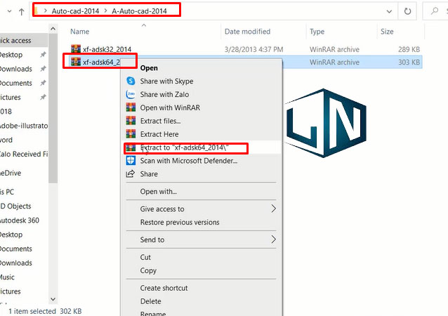 Mở file Crack chọn file xf-adsk64.exe chọn Run as administrator