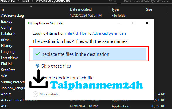 Nhấn Replace the file để xác nhận ghi đè Nhấn Replace the file để xác nhận ghi đè