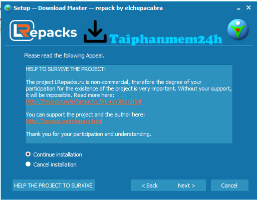 Check vào ô Continue installation và chọn Next