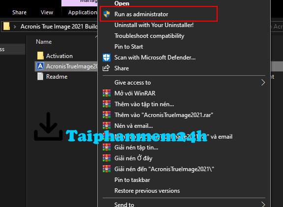 Chạy file cài đặt bằng quyền admin
