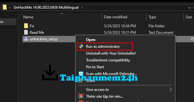 Chạy file cài đặt bằng quyền admin Chạy file cài đặt bằng quyền admin