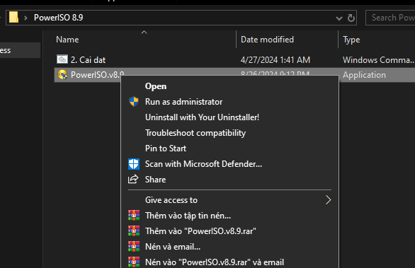 Chạy file cài đặt bằng quyền admin