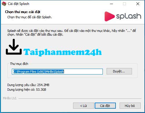 Giữ nguyên thư mục cài đặt phần mềm và nhấn Cài đặt