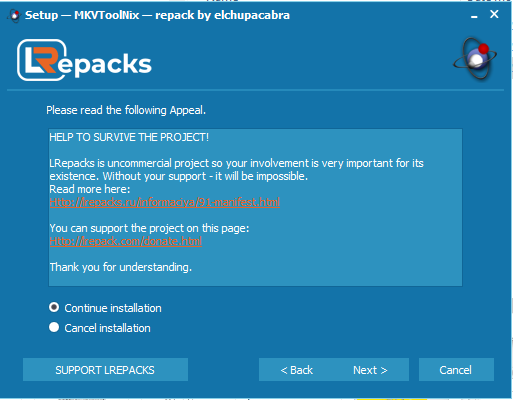 Chọn mục Continue installation như hình và Next