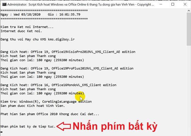Bấm 1 phím bất kỳ để thoát