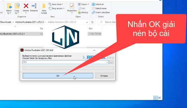 Click chọn Ok để giải nén bộ cài đặt