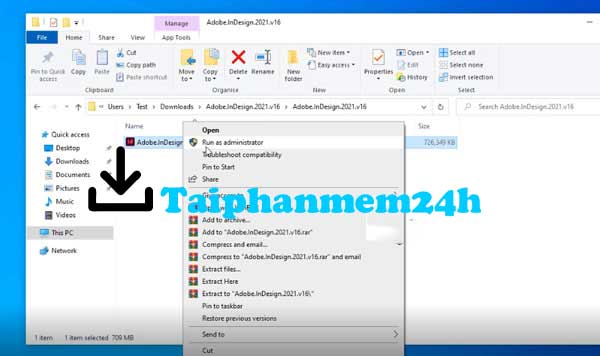 Click chuột phải chạy file cài đặt bằng quyên admin
