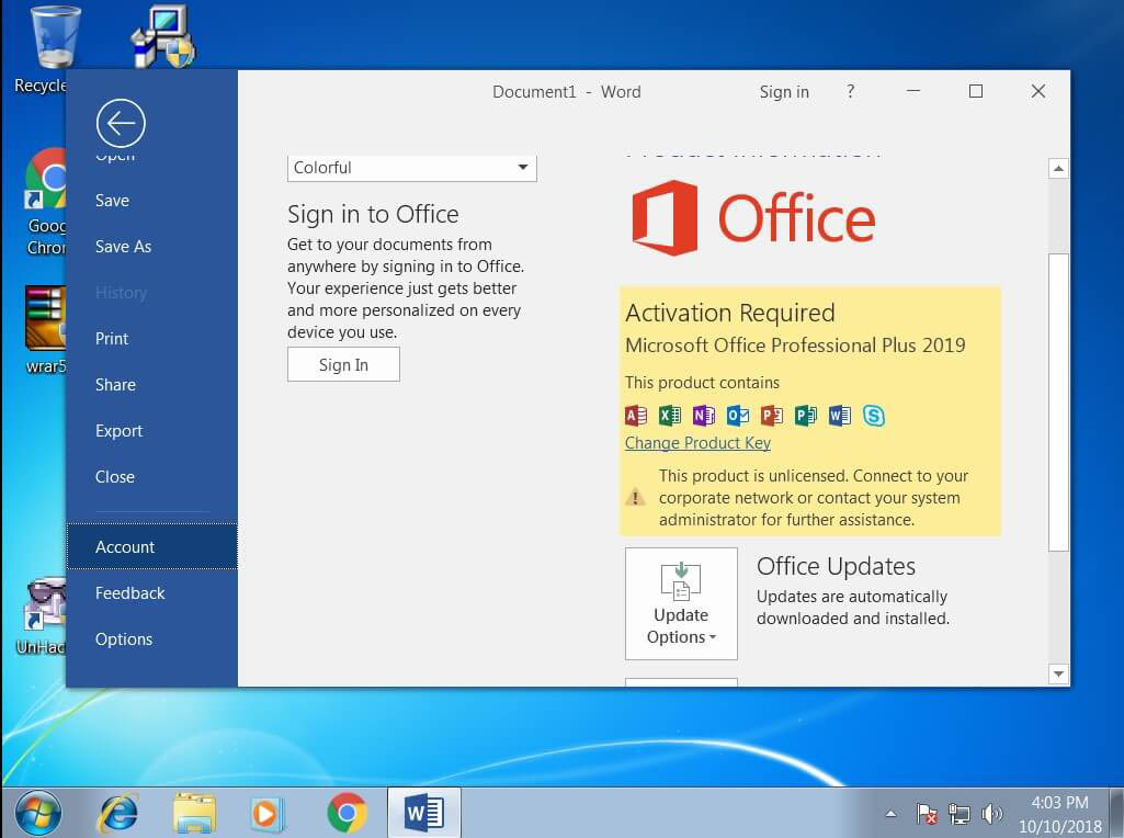 Giao diện sau khi cài xong Office 2019 Giao diện sau khi cài xong Office 2019