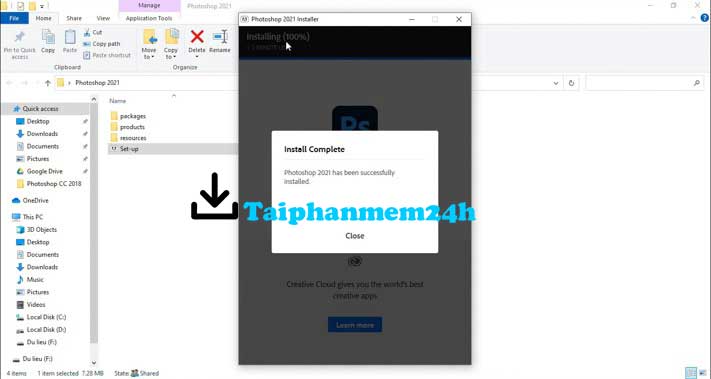 Nhấn Close để tiếp tục