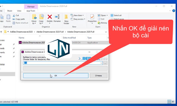 Nhấn OK để giải nén bộ cài Nhấn OK để giải nén bộ cài