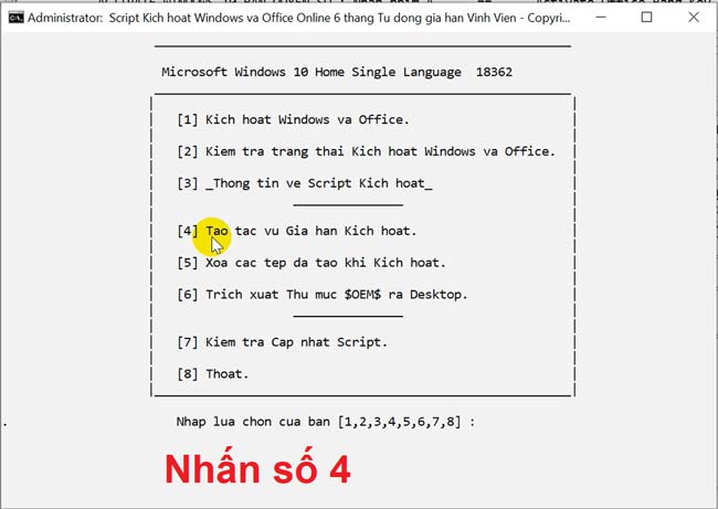 Nhấn phím số 4
