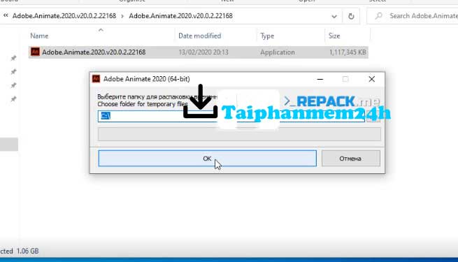 Click chọn OK để giải nén bộ cài đặt