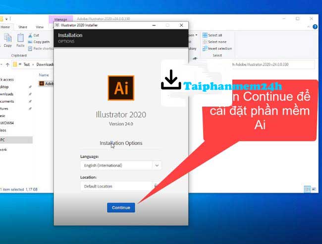 Nhấn Continue để tiến hành cài đặt